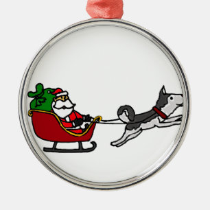 Funny Christmas Sleigh with Husky Dog Pulling Metal Tree Decoration