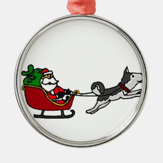 Funny Christmas Sleigh with Husky Dog Pulling Metal Tree Decoration