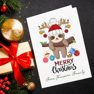 Funny Christmas Sloth & Family Photo Custom Card