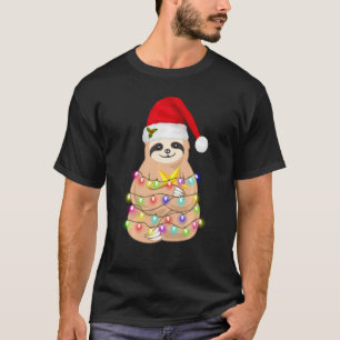 Funny Christmas Sloth Santa Lights Xmas For Men W T-Shirt