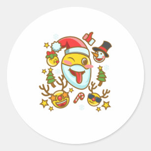 Funny Christmas Smile Emoticon Santa Hat Xma Classic Round Sticker
