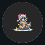 Funny Christmas Smile Racoon With Santa Claus Hat Classic Round Sticker<br><div class="desc">Funny Christmas Smile Racoon With Santa Claus Hat Costume</div>