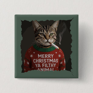 Funny Christmas Smoking Cat Sarcastic Holiday Meme 15 Cm Square Badge