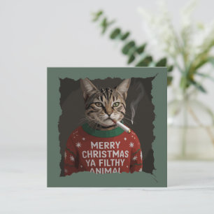 Funny Christmas Smoking Cat Sarcastic Holiday Meme Card