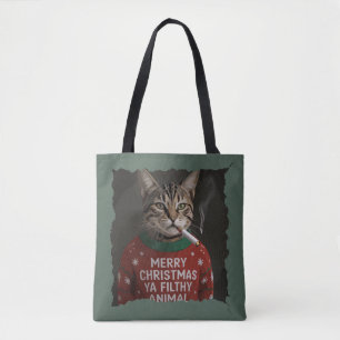 Funny Christmas Smoking Cat Sarcastic Holiday Meme Tote Bag