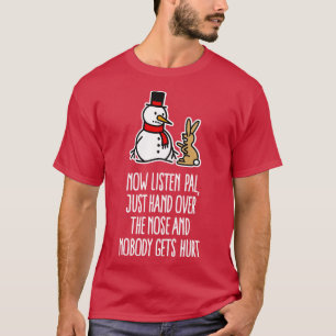 Funny Christmas snowman carrot bunny rabbit comic T-Shirt