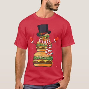 Funny Christmas Snowman Hamburger Xmas Cheeseburge T-Shirt