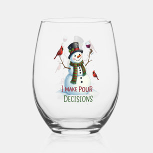 Funny Christmas snowman Holiday Stemless  Stemless Wine Glass