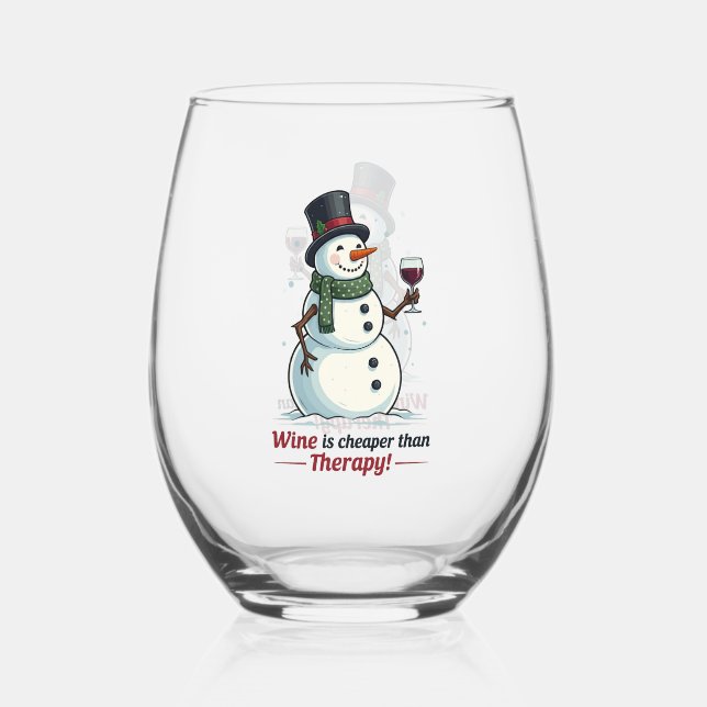 Funny Christmas snowman Holiday Stemless Wine Glass (Front)
