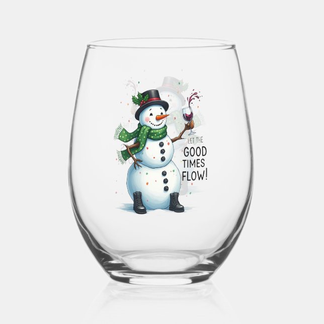 Funny Christmas snowman Holiday Stemless Wine Glass (Front)
