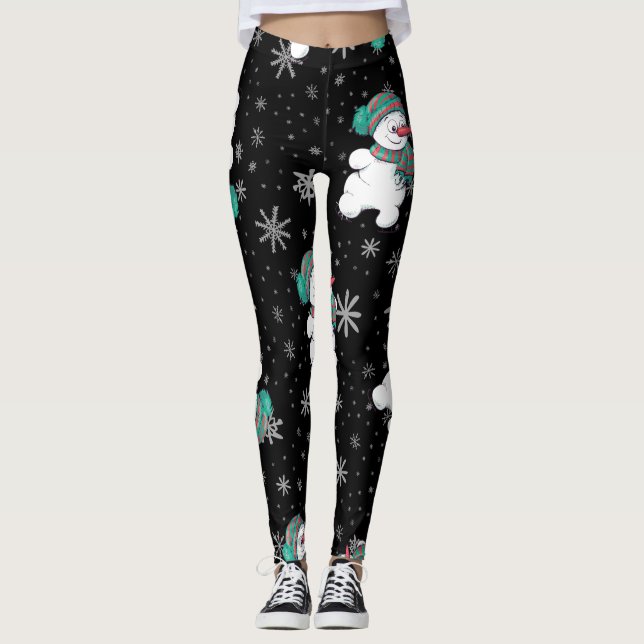 Funny Christmas Snowman Pattern Leggings. Leggings (Front)