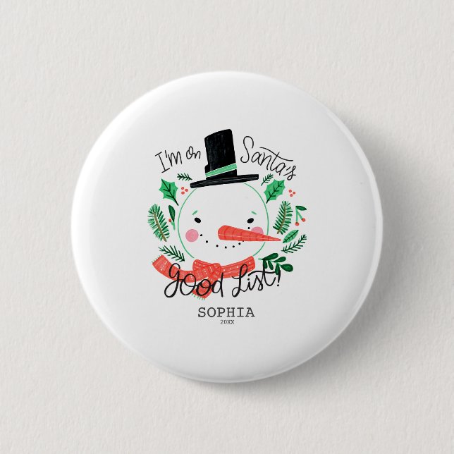 Funny Christmas Snowman Santas Good List  6 Cm Round Badge (Front)