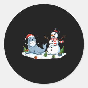 Funny Christmas Snowman Sea Lion Xmas Mens Womens Classic Round Sticker