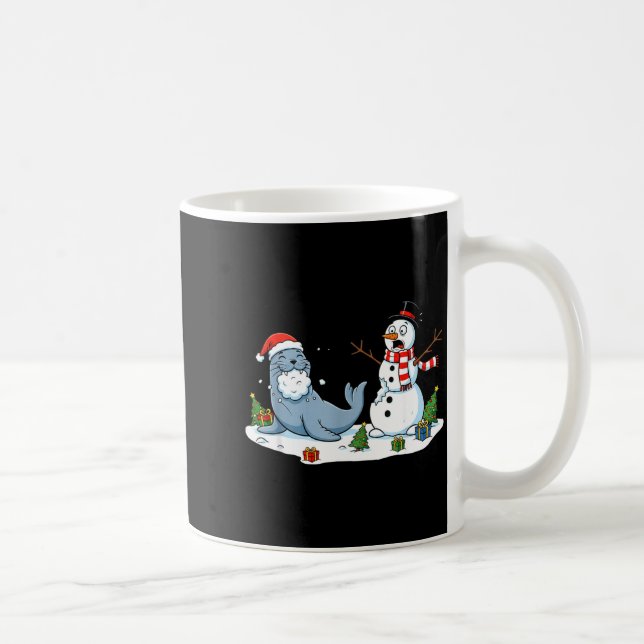 Funny Christmas Snowman Sea Lion Xmas Mens Womens  Coffee Mug (Right)