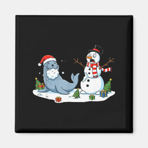 Funny Christmas Snowman Sea Lion Xmas Mens Womens Magnet