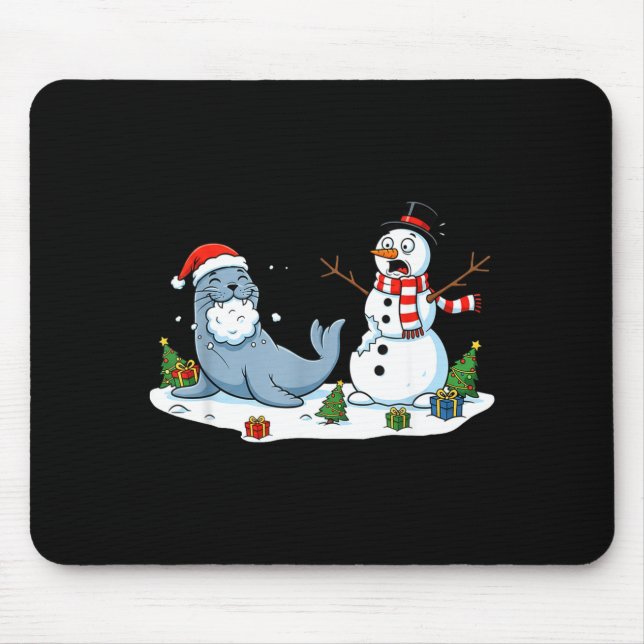 Funny Christmas Snowman Sea Lion Xmas Mens Womens  Mouse Mat (Front)