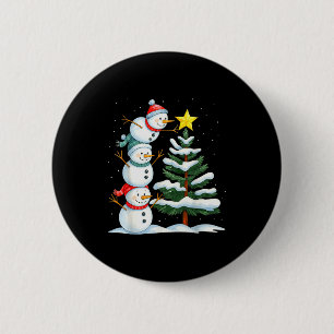 Funny Christmas Snowman Topper Tree Holiday Family 6 Cm Round Badge