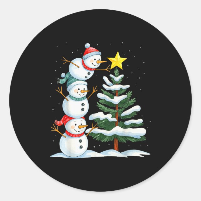 Funny Christmas Snowman Topper Tree Holiday Family Classic Round Sticker (Front)