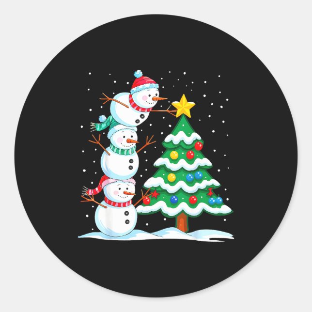 Funny Christmas Snowman Topper Tree Holiday Family Classic Round Sticker (Front)
