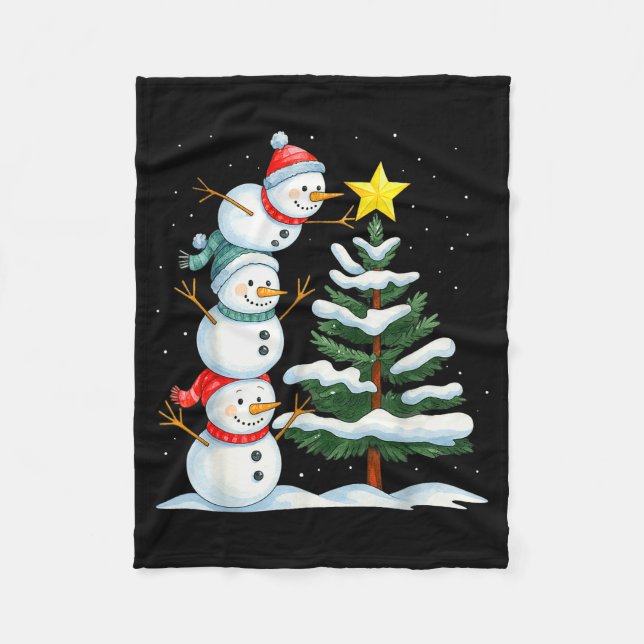 Funny Christmas Snowman Topper Tree Holiday Family Fleece Blanket (Front)