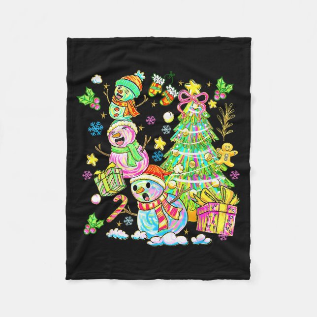 Funny Christmas Snowman Topper Tree Holiday Family Fleece Blanket (Front)