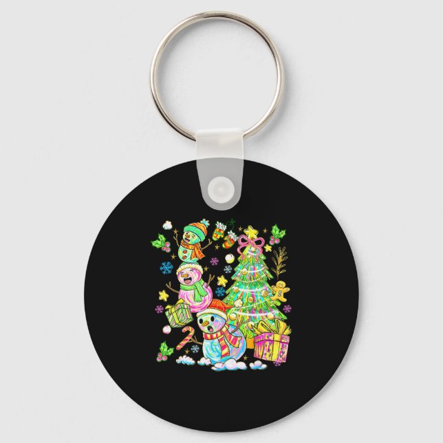Funny Christmas Snowman Topper Tree Holiday Family Key Ring (Front)
