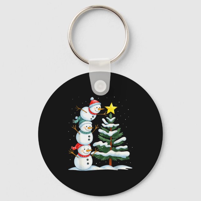 Funny Christmas Snowman Topper Tree Holiday Family Key Ring (Front)