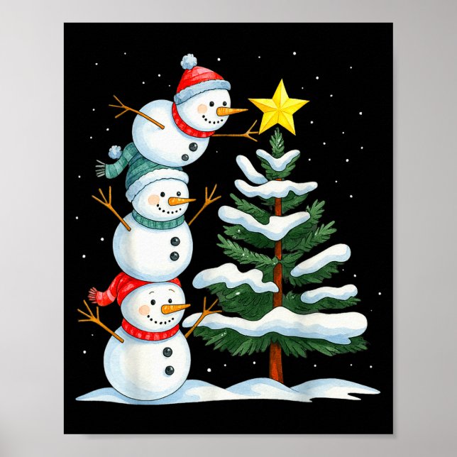 Funny Christmas Snowman Topper Tree Holiday Family Poster (Front)