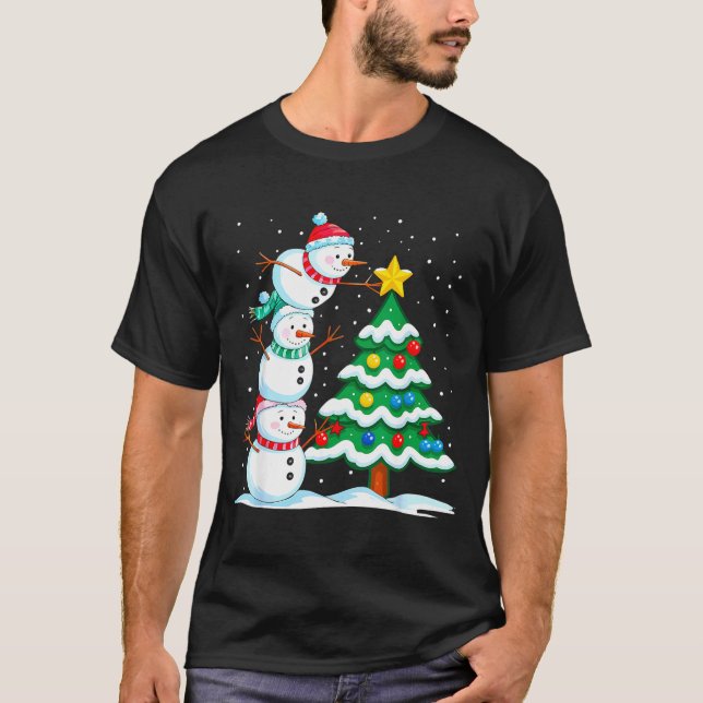 Funny Christmas Snowman Topper Tree Holiday Family T-Shirt (Front)