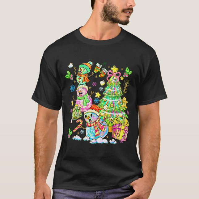 Funny Christmas Snowman Topper Tree Holiday Family T-Shirt (Front)