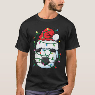 Funny Christmas Soccer Ball Santa Hat Xmas Lights  T-Shirt