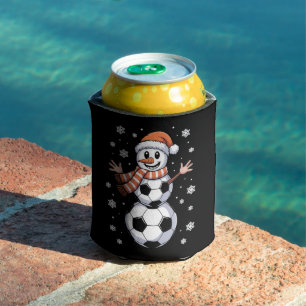 Funny Christmas Soccer Balls Tree As Snowman Can Cooler