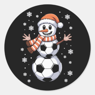 Funny Christmas Soccer Balls Tree As Snowman Classic Round Sticker