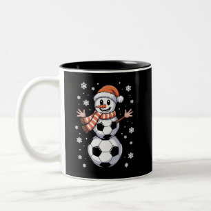 Funny Christmas Soccer Balls Tree As Snowman Two-Tone Coffee Mug