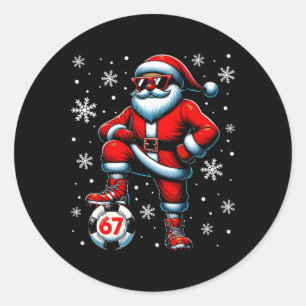 Funny Christmas Soccer Cool Santa Claus 6 7 Meme T Classic Round Sticker