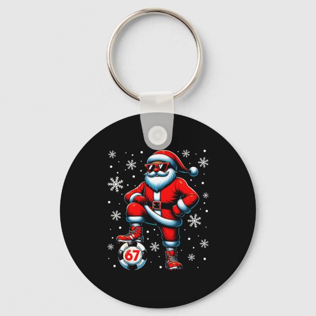 Funny Christmas Soccer Cool Santa Claus 6 7 Meme T Key Ring (Front)