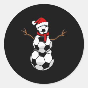 Funny Christmas Soccer Santa Snowman Classic Round Sticker