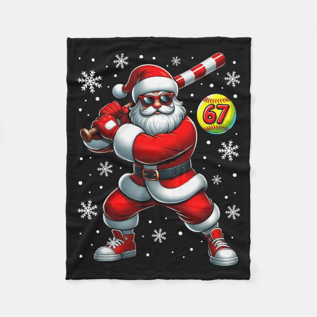 Funny Christmas Softball Cool Santa Claus 6 7 Meme Fleece Blanket (Front)