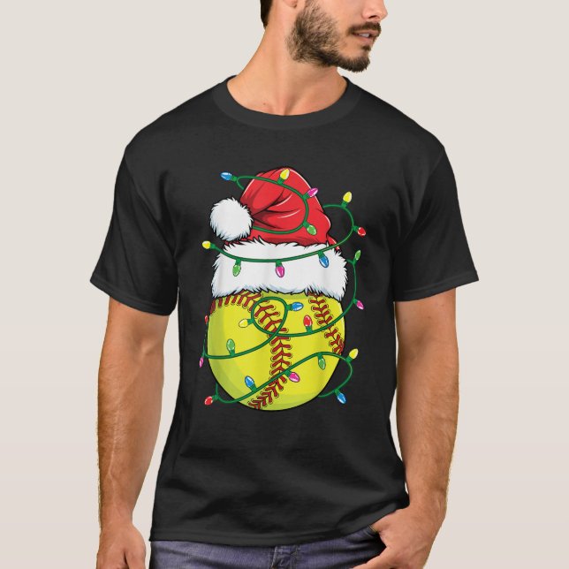 Funny Christmas Softball Santa Hat Womens Girls Xm T-Shirt (Front)
