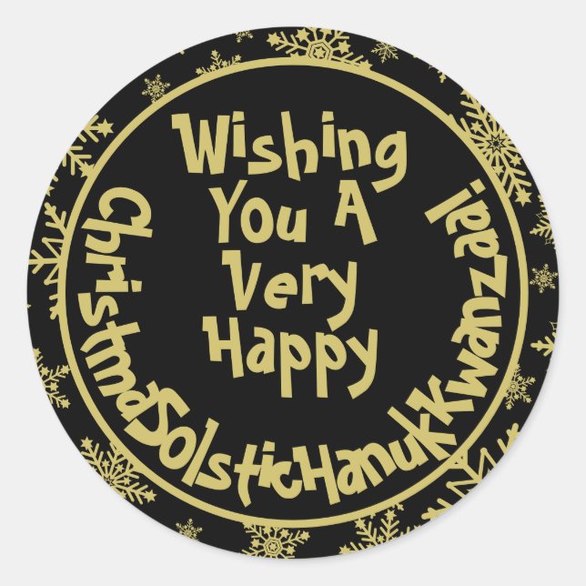 Funny Christmas Solstice Hanukkah Kwanzaa Black Classic Round Sticker (Front)