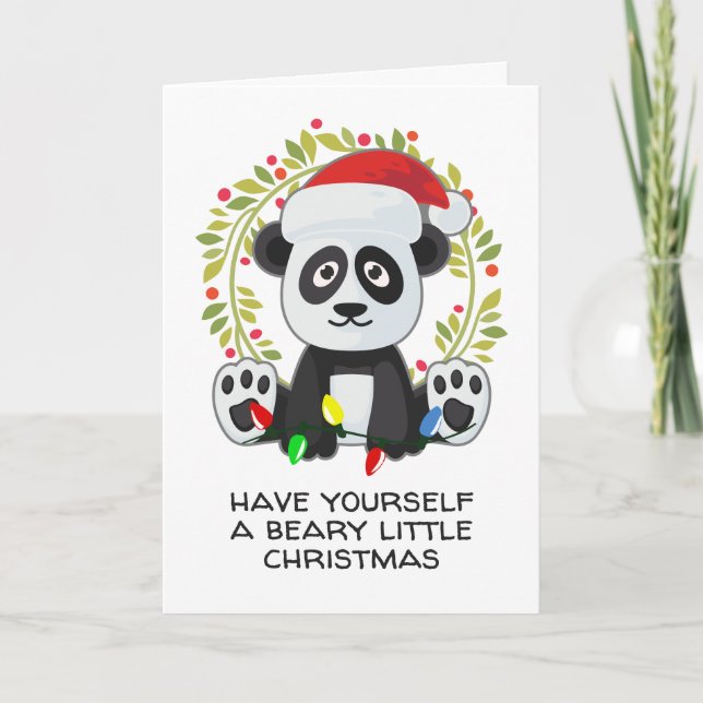 Funny Christmas Song Pun Panda Holiday Card (Front)