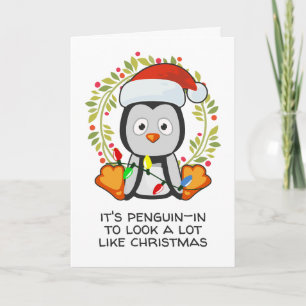 Funny Christmas Song Pun Penguin Holiday Card