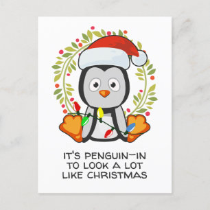 Funny Christmas Song Pun Penguin Holiday Postcard