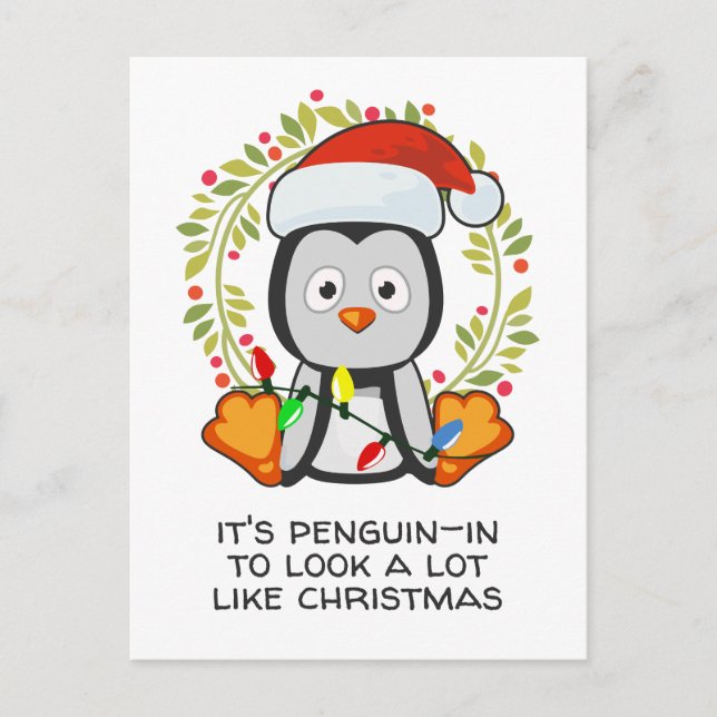 Funny Christmas Song Pun Penguin Holiday Postcard (Front)