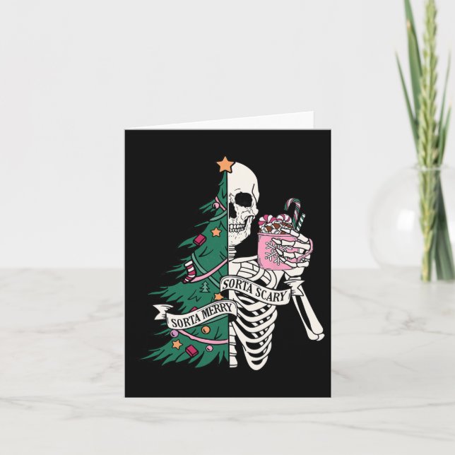 Funny Christmas Sorta Merry Sorta Scary Skeleton X Card (Front)