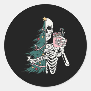 Funny Christmas Sorta Merry Sorta Scary Skeleton X Classic Round Sticker