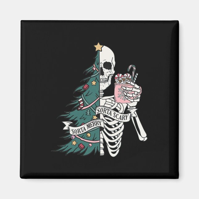 Funny Christmas Sorta Merry Sorta Scary Skeleton X Magnet (Front)