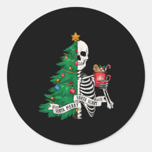 Funny Christmas Sorta Merry Sorta Y Skeleton Xmas  Classic Round Sticker