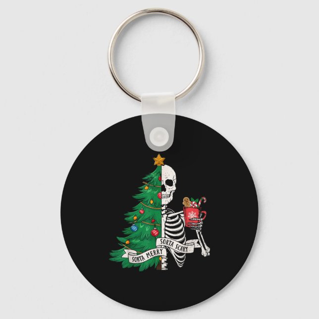Funny Christmas Sorta Merry Sorta Y Skeleton Xmas  Key Ring (Front)