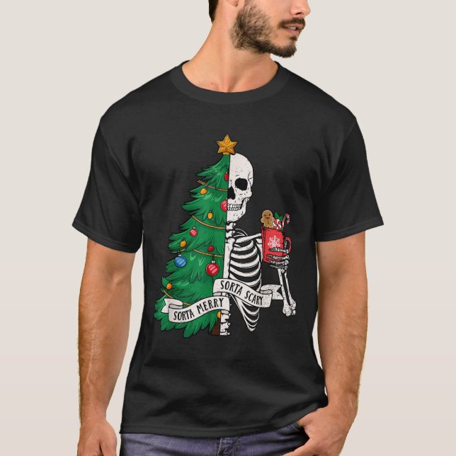 Funny Christmas Sorta Merry Sorta Y Skeleton Xmas  T-Shirt (Front)